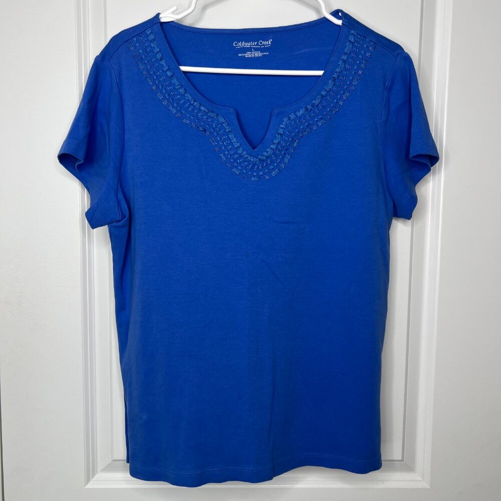 Coldwater Creek 100% Cotton Women's Short Sleeve Tee Size Large Embroidery